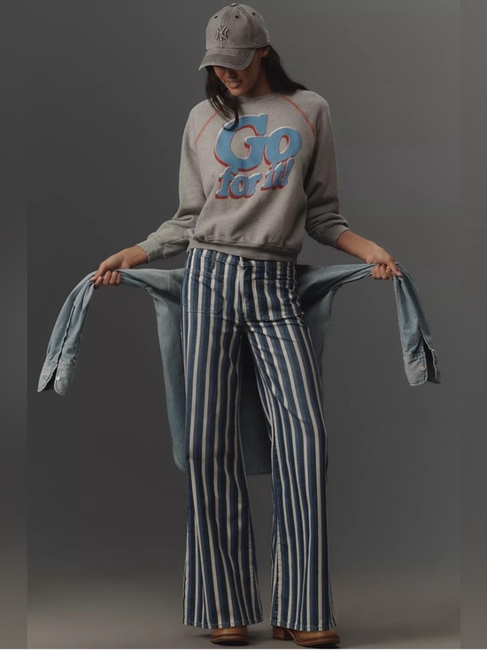 MOTHER Denim - MOTHER The Patch Pocket Twister Sneak Mid-Rise Stripe Wide Leg Jeans 29 NWOT